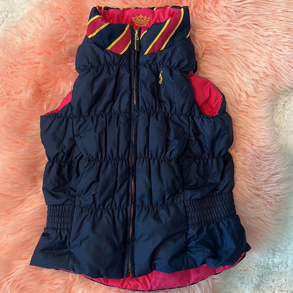 Ralph Lauren 4T Pink/Navy Girls Down Puffer Reversible Vest
